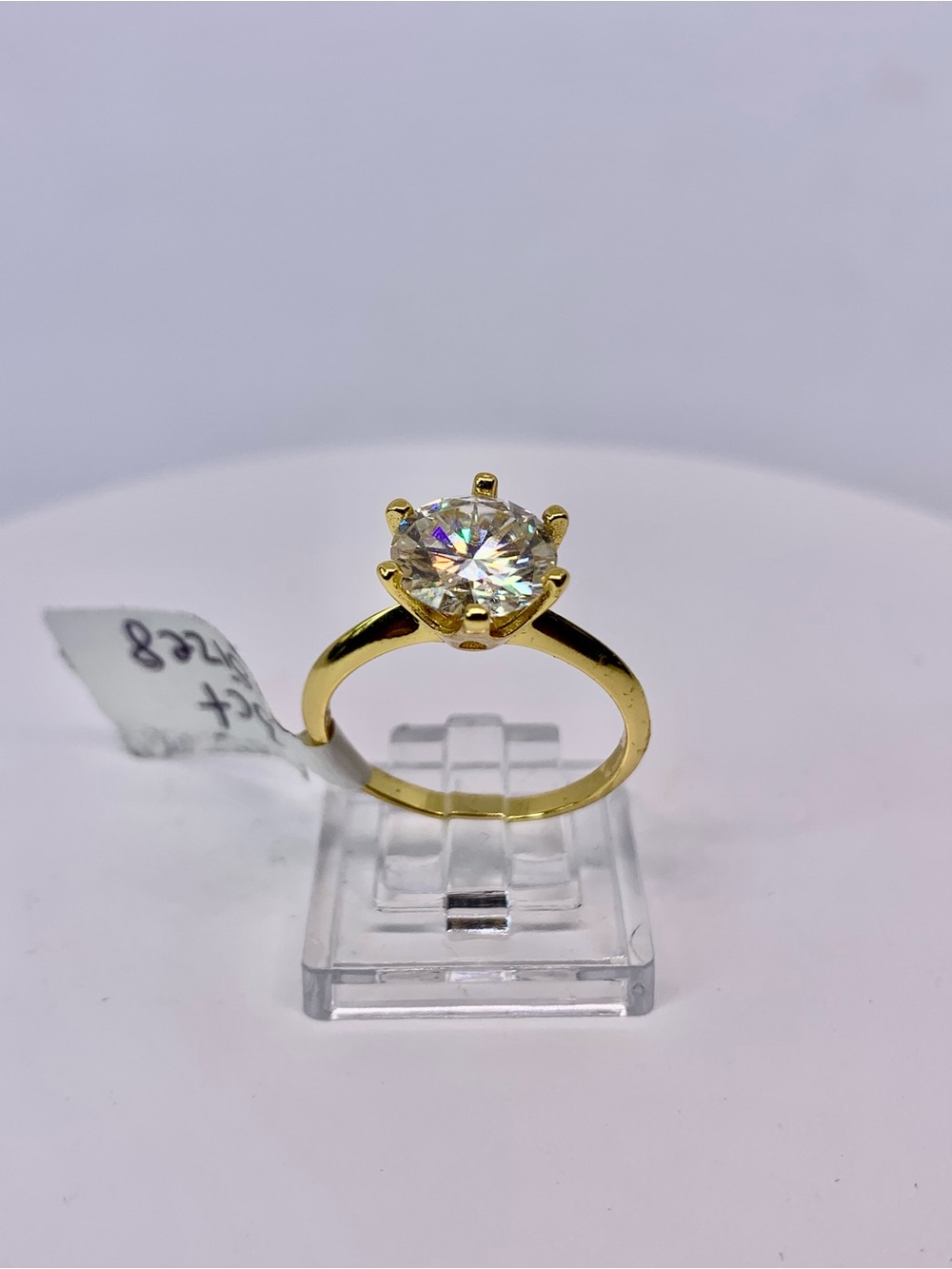 Gold Solitaire Moissanite Ring 925 Yellow Gold Finish 3 Ct Brilliant Round GRA - Picture 1 of 10